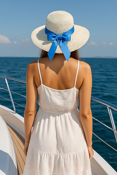 LAGRANZE Women's Ribbon Detailed Straw Hat Summer Wide Brim Beach Hat