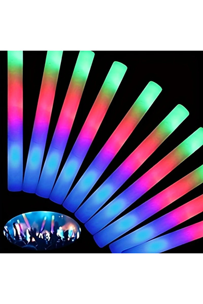 Askımo 12 Adet Led Işıklı Rengarenk Sünger Parti Çubuk Işıklı Kauçuk Sopa 46 cm