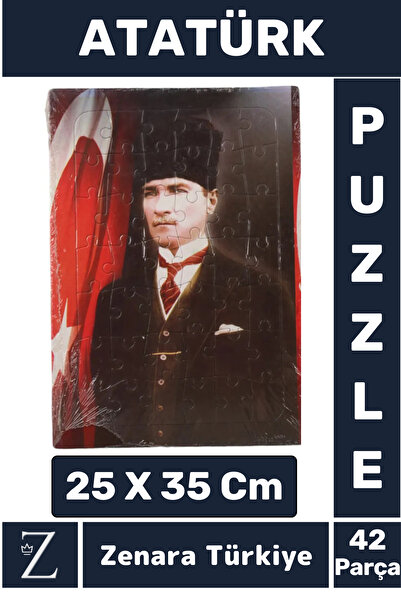 Zenara Premium Eğlenceli Eğitici Görsel Algı Motor Becerisi Geliştiren Çocuk PUZZLE 42 Parça ATATÜRK