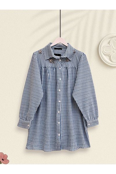 Modamorfo Striped Shirt with Stone and Bead Detail on Top - Blue