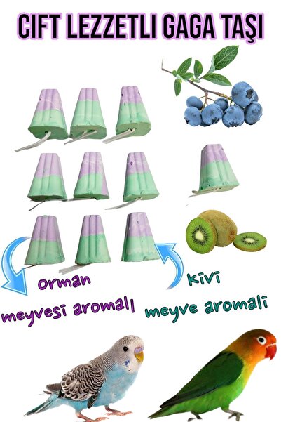ozzipetshop Cift Lezzet Meyveli Bir Arada Gaga Taşı Mineral Blok Muhabbet Kuşu - Sultan - Cennet Papağanı 9 Adet