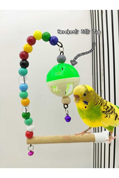 ozzipetshop Muhabbet Kuşu Zilli Tünekli Stres Topu - Kafes Içi Ve Dışı Oyuncağı