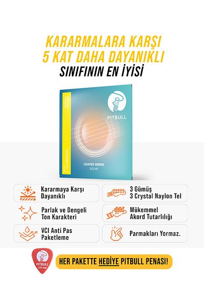 Pitbull Strings Coated Series Classical Guitar Set Wire CCG NT Normal Tension Resistant to Darkening