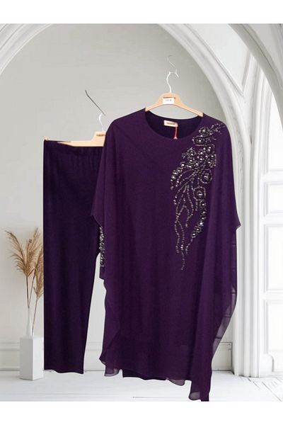 HESNA Plus Size Cape and Stone Evening Dress Suit