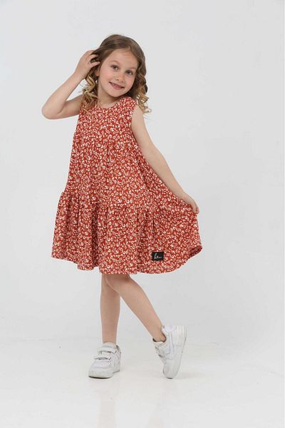KİDSPİTİRCİK Girl's Orange Strapted Fabric Dress