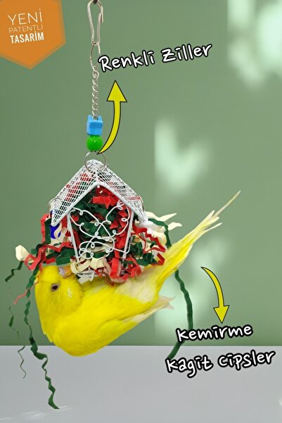 ozzipetshop Muhabbet Kuş Kemirme Çiğneme Zilli Renkli Kağıt Cips Stres Küresi...