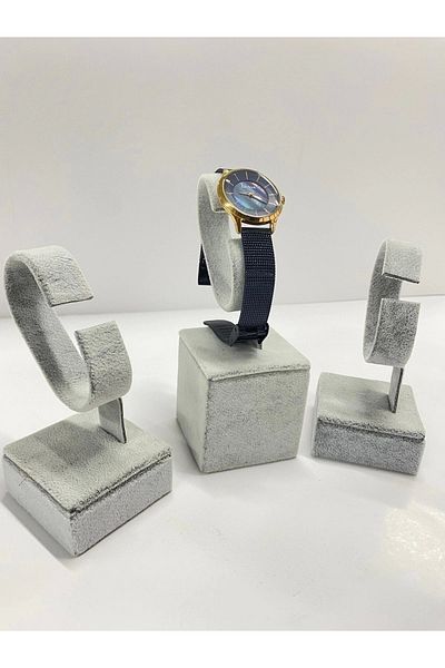 MeGass Dekor Domestic Production Suede Coated Gray Color Set of 3 Watch Clamp Stand (Megassekor)