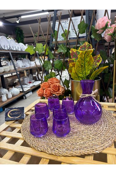 ARS HOME DEKOR Colorful Zamzam Set, Water Set, Jug and Glass Set, Umrah-Hajj Gift, 7 Piece Soft Drink Set Carafe