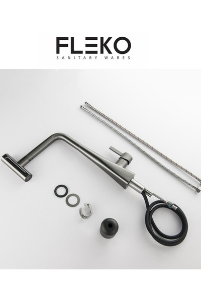 FLEKO Anthracite Gray Spiral Kitchen Sink Faucet Waterfall Sprinkler Functional