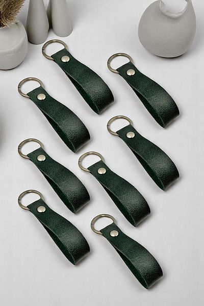 pepuza 8 Pack Genuine Leather Root Series Keychain Green