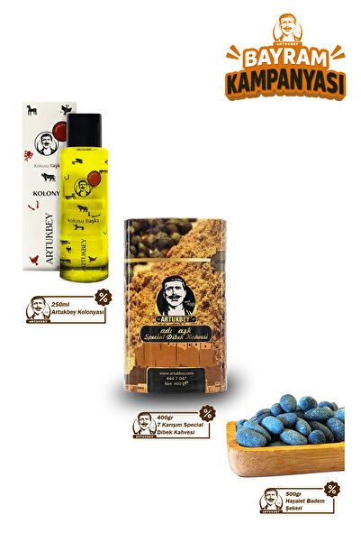 ARTUKBEY Efsane 3'lü Bayram Özel Set (Kolonya+7 Karışım+Badem Şekeri)