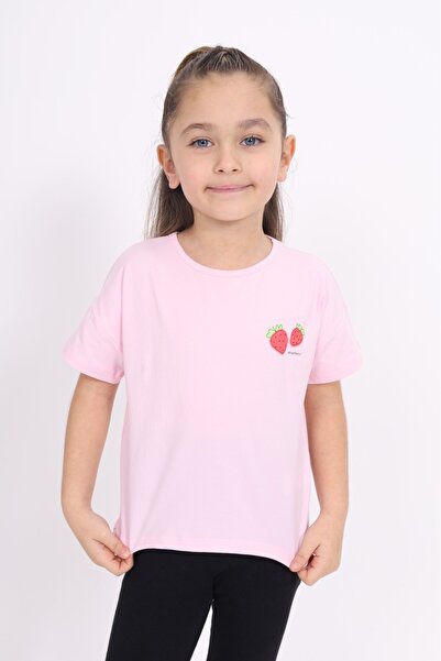 Toontoy Girl's Strawberry Printed T-Shirt with Collar