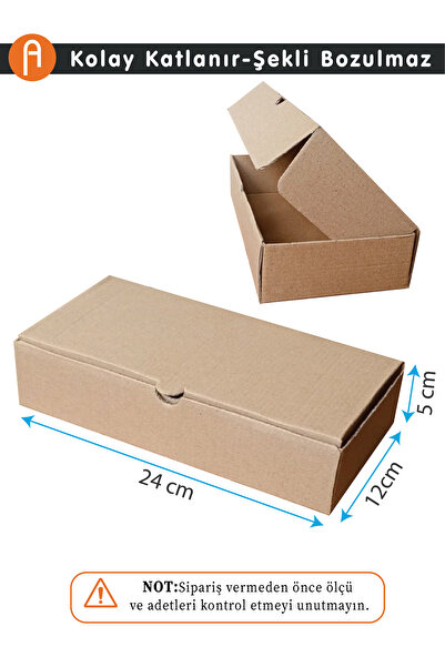 PackMai 24x12x5cm Karton-kutu | 25 Adet | Kraft Renk-e-ticaret-kargo-ürün-hediye Kutusu