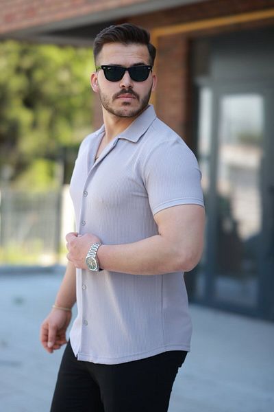 modaserdem Men's Ottoman Fabric Apaj Collar Short Sleeve Shirt