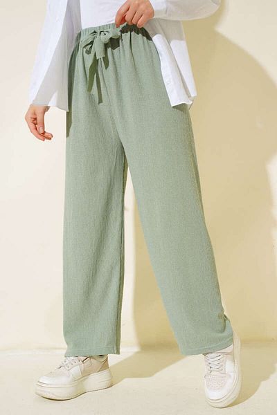 CENSEY Elastic Waist, Slip-On Leg, Pocketless, Wrinkled Fabric Plaszo Trousers