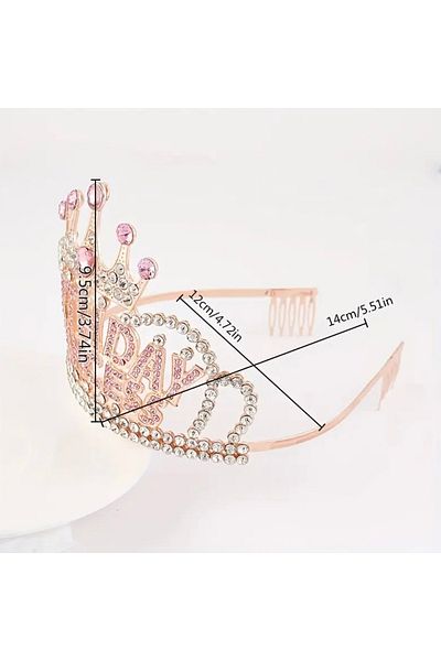 Store Pink Stone Birthday Crown with "Happy Birthday" Written-Rose