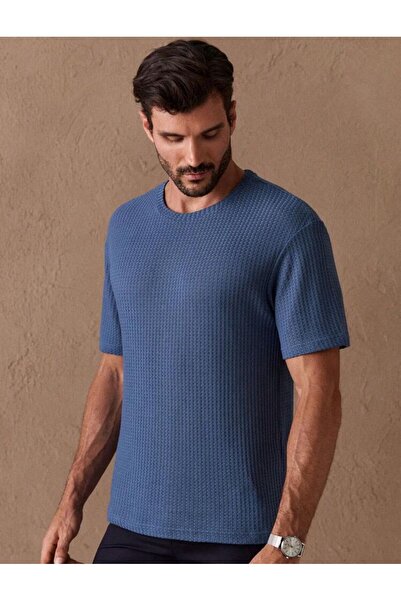 caddekombin Ανδρικό μπλουζάκι με κοντό μανίκι από ύφασμα Robert Waffle