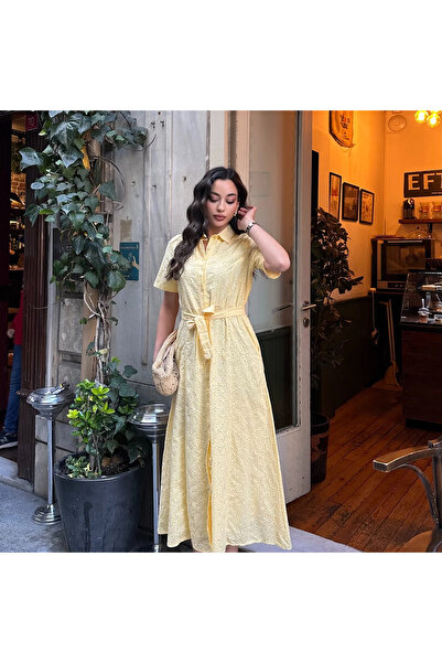 ZTO KADIN PAMUK DOKUMA ASTARLI DÜĞMELİ ELBİSE