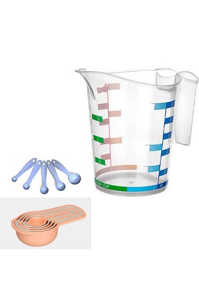 adin tasarım Measuring Spoon and Measuring Cup Set 11 Pieces Plastic Measuring Spoons 5 Measuring Shovels 5 Measuring Cups 500 ml