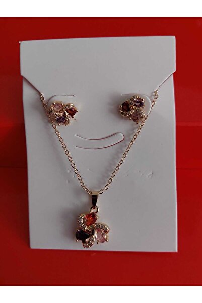 modares Zircon Stone Set Necklace - 3-Piece Necklace Earring Set - Stylish Trend Sets - Sets Suitable for Gifts