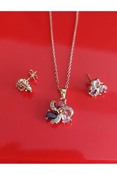 modares Zircon Stone Set Necklace - 3-Piece Necklace Earring Set - Stylish Trend Sets - Sets Suitable for Gifts