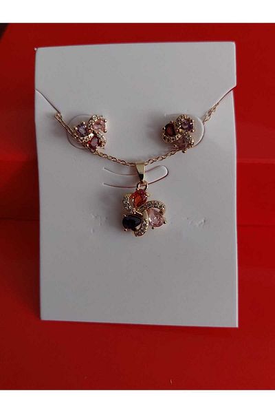 modares Zircon Stone Set Necklace - 3-Piece Necklace Earring Set - Stylish Trend Sets - Sets Suitable for Gifts