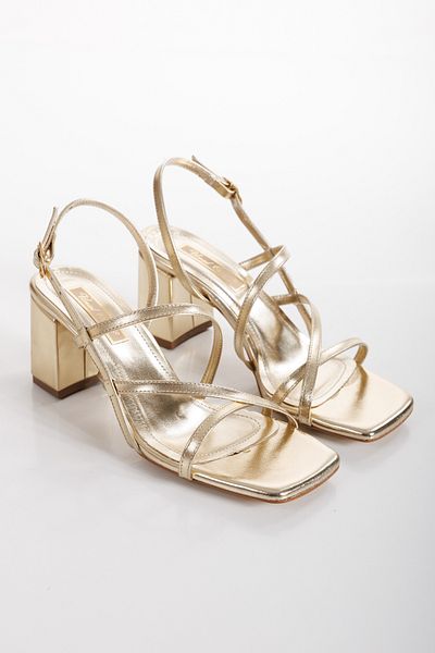 ÜNAL ÖZER Women's Gold Piping Tape Back Open Thick Heeled Shoes Un001-0324