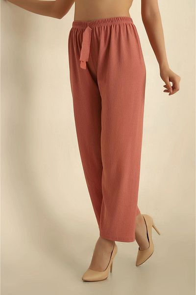 CENSEY Elastic Waist, Slip-On Leg, Pocketless, Wrinkled Fabric Plaszo Trousers