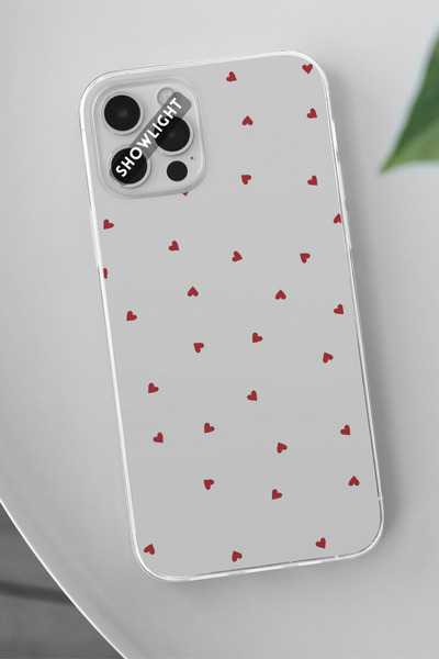 SHOWLIGHT Samsung Galaxy A33 5G Uyumlu Kırmızı Mini Kalpler Tasarımlı Şeffaf ...
