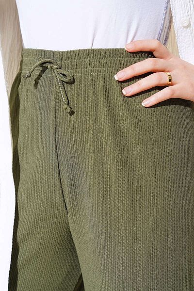CENSEY Elastic Waist, Slip-On Leg, Pocketless, Wrinkled Fabric Plaszo Trousers