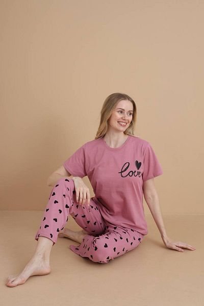 dealp Women's 100% Cotton Printed Short Sleeve Pocket Summer Pajama Set