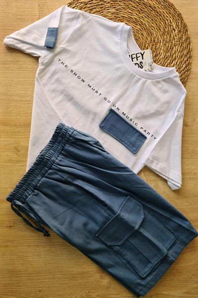 KIPIRIK BABY 2-Piece Boy's White T-Shirt Blue Shorts Suit