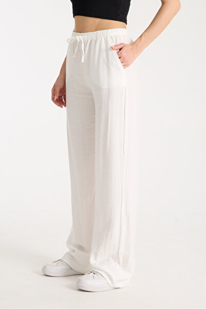 Ahsenbutik Linen Blend Loose Cut Trousers White