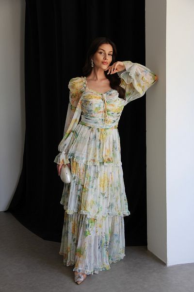 Julidress Chiffon Sweetheart Neckline Chest Binding Detailed Special Production Maxi Long Fold Premium Design Dress