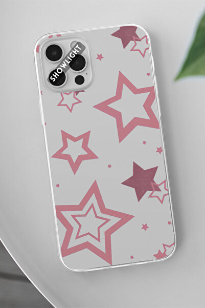 SHOWLIGHT Tecno Camon 19 Pro Uyumlu Pembe Yıldızlar Tasarımlı Şeffaf Telefon ...