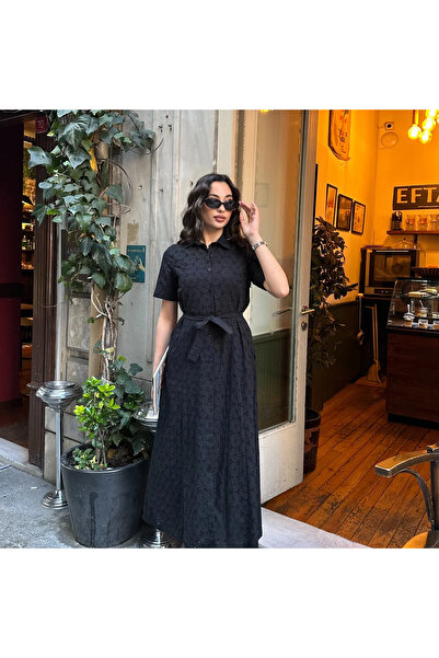 ZTO KADIN PAMUK DOKUMA ASTARLI DÜĞMELİ ELBİSE