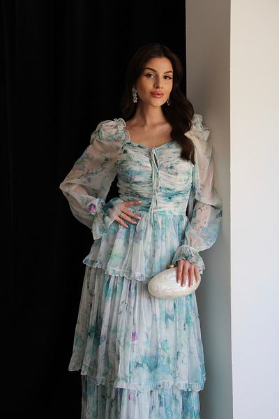 Julidress Φόρεμα σιφόν Sweetheart με λαιμόκοψη με λεπτομέρεια ειδικής παραγωγής Maxi Long Fold Premium Design