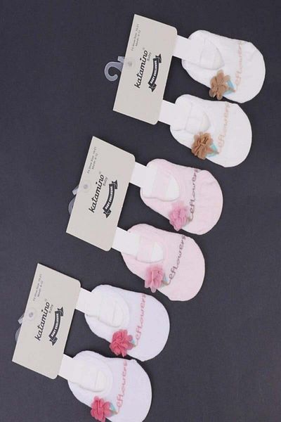 KIPIRIK BABY 1-Piece Baby Girl Ecru Ballerina Socks with Flower Accessories