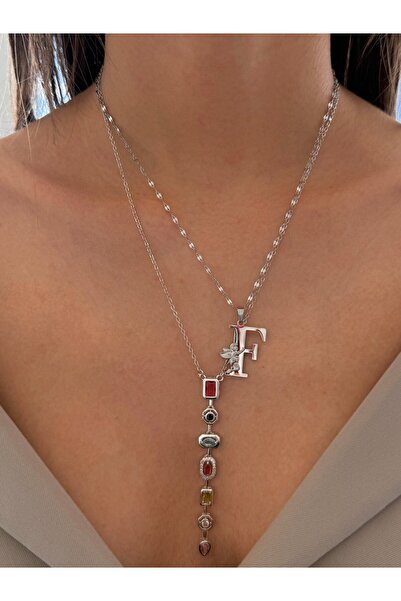 h&b design jewel Çelik Melek Detay Silver F Harfli Kolye