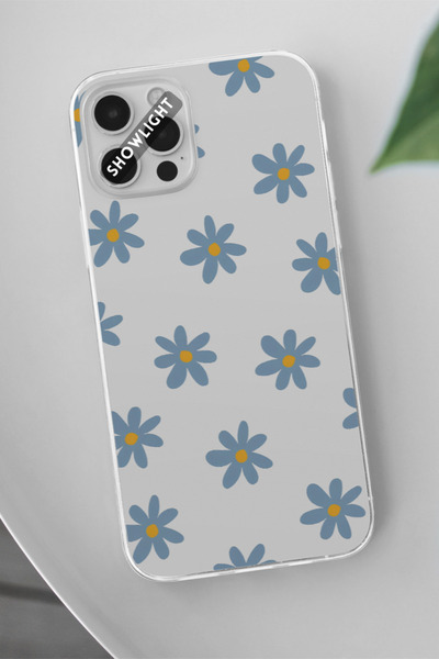 SHOWLIGHT Tecno Camon 19 Pro Uyumlu Mavi Çiçekler Tasarımlı Şeffaf Telefon Kı...