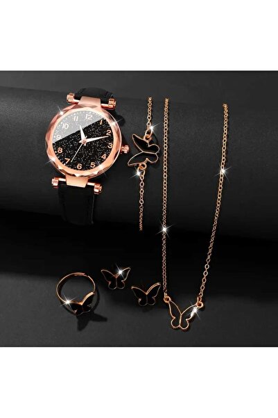 beyna aksesuar Gold Plated Butterfly Necklace Earrings Bracelet Ring Watch Gift Set Gift for Lover Gift for Mother