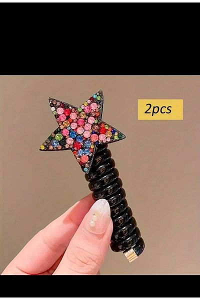 EMKSHOP 2-линова нова тенденция с усукана звезда и камъни, черна лента за коса
