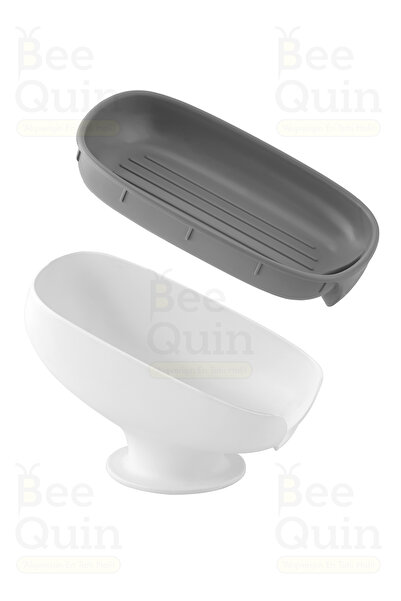 BeeQuin Sabunluk Pratik Vantuzlu Su Giderli Tutmaz Katı Sabunluk Sünger Süzge...