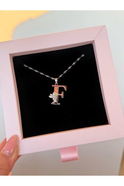 h&b design jewel Çelik Melek Detay Silver F Harfli Kolye