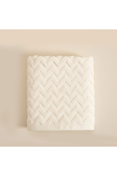 Chakra Zigzag Yüz Havlusu 50x70 cm Ekru/Ekru