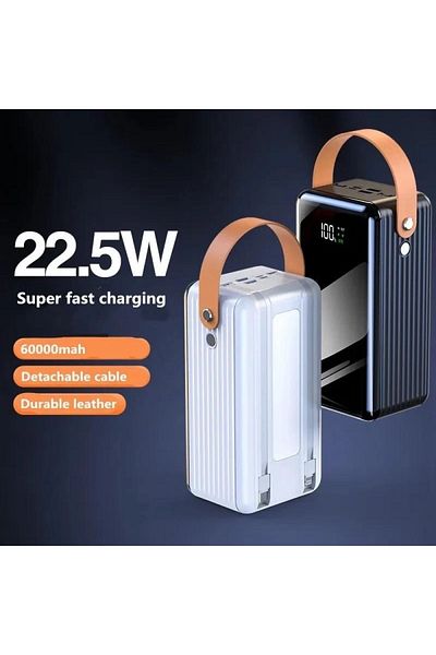 Denx 50,000mAh Portable Power Bank with 2 Charging Cables, PD Port, and 2 USB Ports Supporting Quick Charge BC404