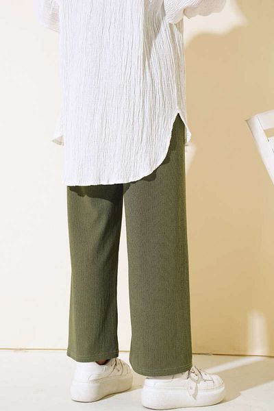 CENSEY Elastic Waist, Slip-On Leg, Pocketless, Wrinkled Fabric Plaszo Trousers