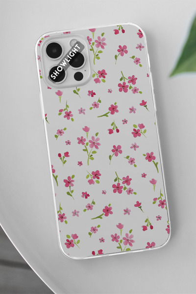 SHOWLIGHT Xiaomi Mi Note 10 Lite Uyumlu Pembe Çiçekler Tasarımlı Şeffaf Telef...