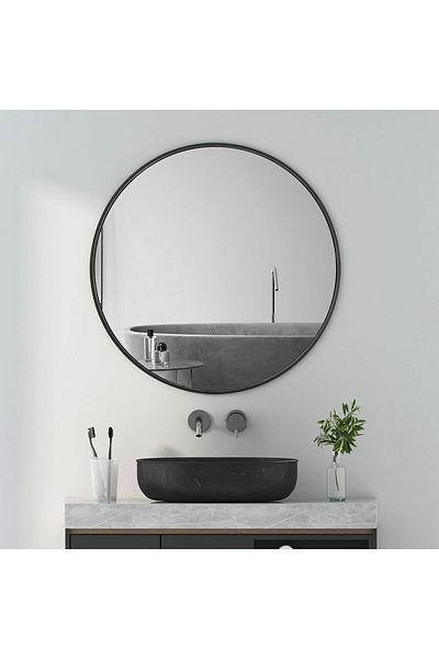 BUNCA Black Round Mirror with Metal Frame 50x50cm Wall Mirrors for Living Room, Bedroom, Bathroom