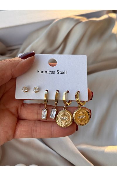 HERCY 316 L Stainless Steel Earring Set |   Multiple Earrings |   3 Pairs of Earrings